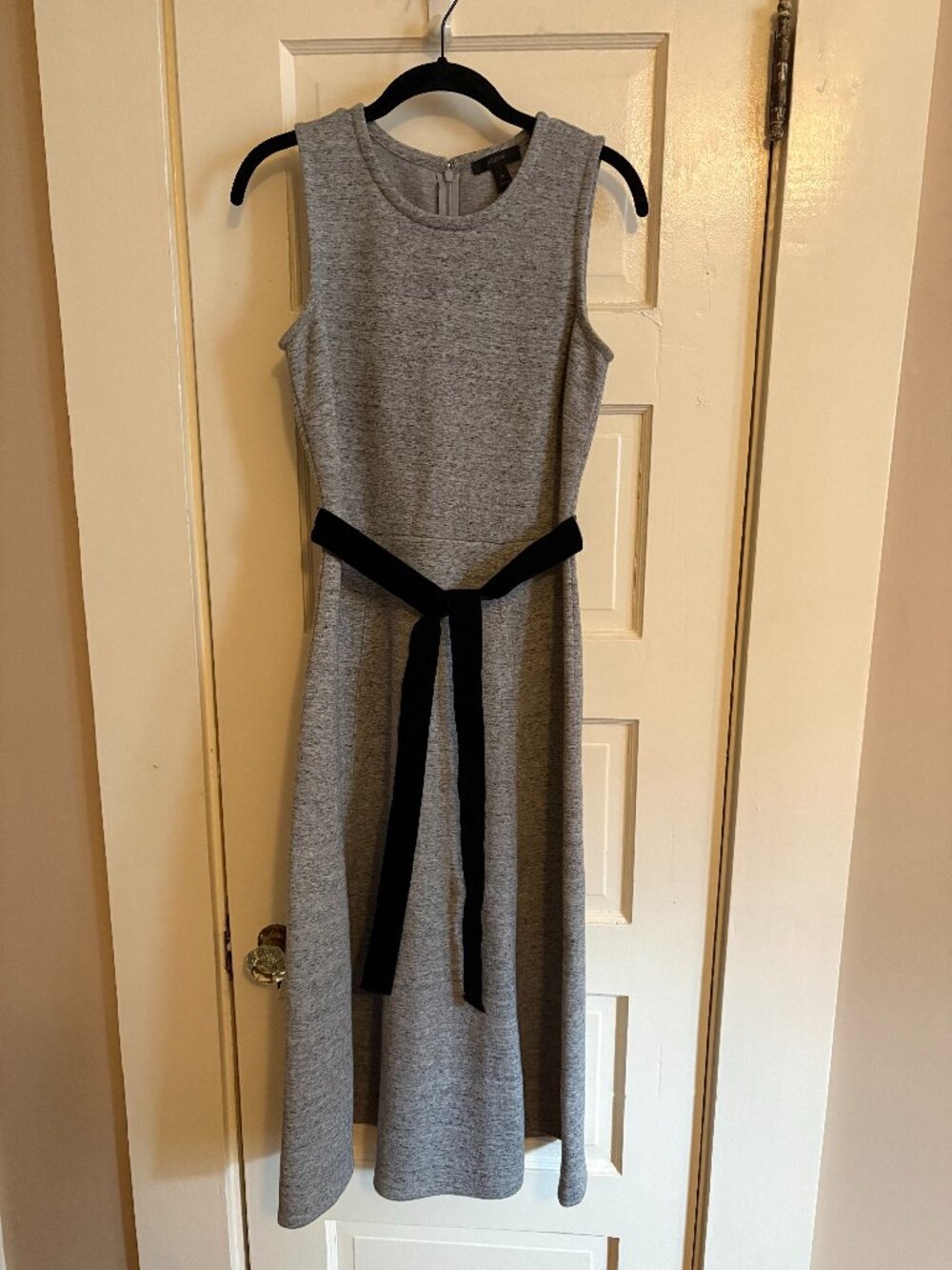 J.Crew Gray Sleeveless Midi Dress with Black Velvet Belt
